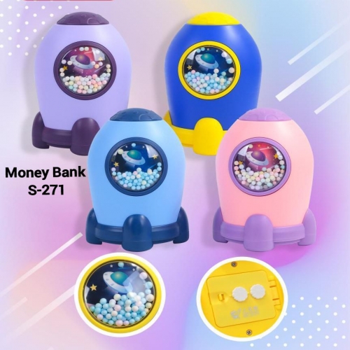 Children's Plastic Piggy Bank with Number Code Lock Coin Bank  Space Theme (Multicolor)